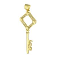 Sterling zilver hanger met micro-paved kubieke zirconia's, Messing, Sleutel, gold plated, mode sieraden & DIY & micro pave zirconia, gouden, 14x38x2mm, Gat:Ca 3mm, 10pC's/Lot, Verkocht door Lot