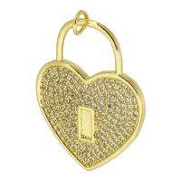 Cubic Zirconia micro pavimenta Sterling Silver Ciondolo, ottone, Cuore, placcato color oro, gioielli di moda & DIY & Micro spianare cubic zirconia, dorato, 25x32.50x2mm, Foro:Appross. 2.5mm, 10PC/lotto, Venduto da lotto