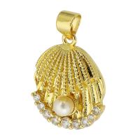 Cubic Zirconia Micro Pave Brass Pendant with ABS Plastic Pearl Shell gold color plated fashion jewelry & DIY & micro pave cubic zirconia golden Approx 4mm Sold By Lot