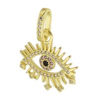 Messing hanger met micro-paved kubieke zirconia's, gold plated, mode sieraden & DIY & boze oog patroon & micro pave zirconia, multi-gekleurde, 20x19x1.50mm, Gat:Ca 3mm, 10pC's/Lot, Verkocht door Lot