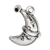 Sinkkiseos Moon riipukset, Kuu, antiikki hopea päällystetty, Unisex, hopea, nikkeli, lyijy ja kadmium vapaa, 14x19x3mm, Reikä:N. 2mm, Myymät KG