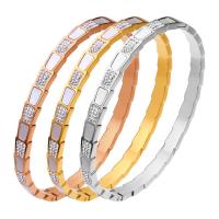 Titanium Stål Bangle, med White Shell, forgyldt, for kvinde & med rhinestone, flere farver til valg, 58x5mm, Solgt af PC