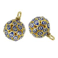 Pendentifs mauvais oeil, laiton, Rond, Placage de couleur d'or, bijoux de mode & DIY & émail, multicolore, 13x14x13mm, Trou:Environ 3mm, 10PC/lot, Vendu par lot