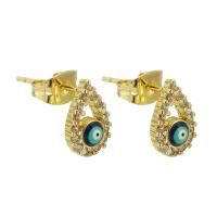 Boucles d'oreilles Mal Eye, laiton, Placage de couleur d'or, bijoux de mode & DIY & motif de mauvais œil & pavé de micro zircon & émail, doré, 6.50x10x14mm, 10pairescouple/lot, Vendu par lot