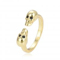 Brass Cuff Finger Ring Skull plated Adjustable & Unisex & micro pave cubic zirconia Sold By PC