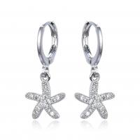 Earring Buail Huggie, Prás, Starfish, plátáilte, micrea réiteach zirconia ciúbach & do bhean, dathanna níos mó le haghaidh rogha, 10.60mm, Díolta De réir Péire