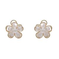 Kristallen oorbellen, Zinc Alloy, met Kristal, Bloem, gold plated, Koreaanse stijl & voor vrouw & hol, 20mm, Verkocht door pair