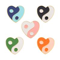 El esmalte Broche, aleación de zinc, Corazón, chapado en color dorado, Tai Ji & unisexo, más colores para la opción, libre de níquel, plomo & cadmio, 28x28mm, 10PCs/Grupo, Vendido por Grupo