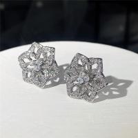 ottone orecchini a borchia, Fiore, placcato platino, Micro spianare cubic zirconia & per la donna & cavo, assenza di nichel,piombo&cadmio, 16mm, Venduto da coppia