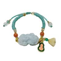 jade bracelet, avec cordon de polyester & alliage de zinc, pour femme & émail, couleurs mélangées, 25mm, Longueur Environ 21 cm, Vendu par PC