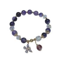 améthyste bracelet, avec cristal & alliage de zinc, pour femme & avec strass, couleurs mélangées, Longueur Environ 21 cm, Vendu par PC