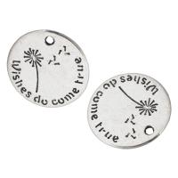 En alliage de zinc message Pendentifs, Plat rond, Plaqué de couleur d'argent, unisexe, argent, protéger l'environnement, sans nickel, plomb et cadmium, 20x20x1mm, Trou:Environ 2mm, Vendu par kg