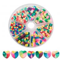 Polimero-Clay-Beads, argilla polimero, with Scatola di plastica, Cuore, DIY, colori misti, 10x9mm, Appross. 98PC/scatola, Venduto da scatola