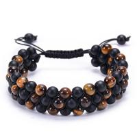 Edelsteen Woven Ball Armbanden, Tiger Eye, met Knoopkoord & Abrazine Stone, handgemaakt, drie lagen & mode sieraden & stralingsbescherming, 18mm, Lengte Ca 7.5-11.8 inch, Verkocht door PC