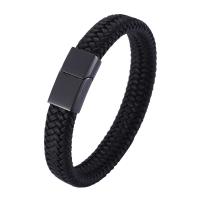 Microfiber PU Bracelet with 316 Stainless Steel Round plumbum black color plated fashion jewelry 12mm Sold By PC