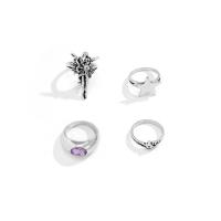 Zink Alloy Ring Set, antik silver pläterad, 4 stycken & för människan, nickel, bly och kadmium gratis, 19mm, Storlek:9, Säljs av Ställ