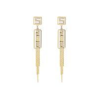 Boucles d'oreilles en laiton zircon cubique pavent, Plaqué d'or 14K, pavé de micro zircon & pour femme, 9x80mm, Vendu par PC