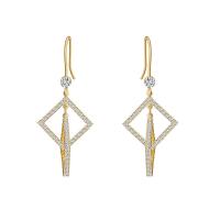 Boucles d'oreilles en laiton zircon cubique pavent, Plaqué d'or 14K, pavé de micro zircon & pour femme & creux, 18x45mm, Vendu par paire