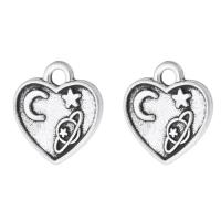 Pendentifs coeur en alliage de zinc, Plaqué de couleur d'argent, unisexe, argent, protéger l'environnement, sans nickel, plomb et cadmium, 12x13x1.50mm, Trou:Environ 2mm, Vendu par kg