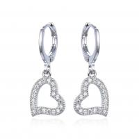 Huggie Hoop Drop Earring Brass Heart plated micro pave cubic zirconia & for woman Sold By Pair