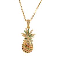 Collana in ottone di stesa Micro zircone cubico, Ananas, placcato color oro, unisex & Micro spianare cubic zirconia, multi-colore, 15x30mm, Lunghezza Appross. 17.7 pollice, Venduto da PC