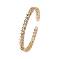 Messing Manchet Bangle, gold plated, micro pave zirconia & voor vrouw & hol, goud, 54mm, Verkocht door PC