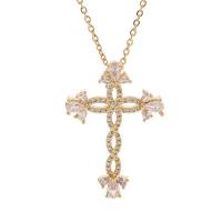 Cubic Zircon Micro Pave Brass Necklace Cross gold color plated micro pave cubic zirconia & for woman golden Length Approx 17.7 Inch Sold By PC