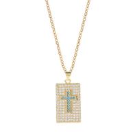 Kubieke Zirkoon Micro Pave Brass Ketting, Messing, Plein, gold plated, met cross patroon & uniseks & micro pave zirconia, gouden, 13x25mm, Lengte Ca 17.7 inch, Verkocht door PC