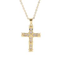 Kubieke Zirkoon Micro Pave Brass Ketting, Messing, Oversteken, gold plated, micro pave zirconia & voor vrouw, gouden, 19x29mm, Lengte Ca 17.7 inch, Verkocht door PC