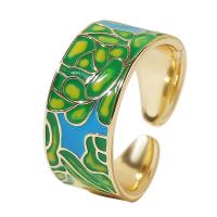 Brass Cuff Finger Ring gold color plated Adjustable & for woman & enamel multi-colored 18mm Sold By Set