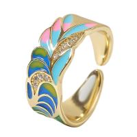 Brass Cuff Finger Ring gold color plated Adjustable & for woman & enamel multi-colored 18mm Sold By PC