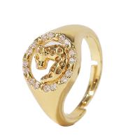 Kubieke Circonia Micro Pave Brass Ring, Messing, gold plated, Verstelbare & micro pave zirconia & voor vrouw, gouden, 18mm, Verkocht door PC