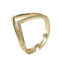 Kubieke Circonia Micro Pave Brass Ring, Messing, gold plated, Verstelbare & micro pave zirconia & voor vrouw, gouden, 17mm, Verkocht door PC