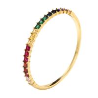 metal Brazalete, chapado en color dorado, Ajustable & micro arcilla de zirconia cúbica & para mujer, multicolor, 60mm, Vendido por UD