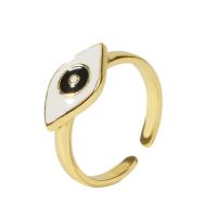 Anillo de dedo de latón, metal, Ojo, chapado en color dorado, Ajustable & para mujer & esmalte, dorado, 18mm, Vendido por UD