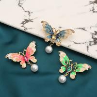 Glazuur broche, Zinc Alloy, met Plastic Pearl, Vlinder, gold plated, voor vrouw & met strass, meer kleuren voor de keuze, nikkel, lood en cadmium vrij, 49x45mm, 10pC's/Lot, Verkocht door Lot