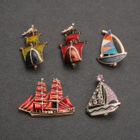 Enamel Brooch Zinc Alloy Sail Boat plated Unisex & with rhinestone nickel lead & cadmium free Sold By Lot