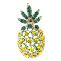 Broche de strass, alliage de zinc, ananas, Placage de couleur d'or, pour femme & avec strass & creux, protéger l'environnement, sans nickel, plomb et cadmium, 22x43mm, 10PC/lot, Vendu par lot