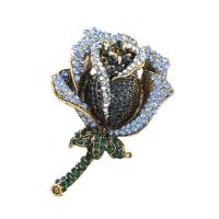 Broche de strass, alliage de zinc, Rose, Placage de couleur d'or, pour femme & avec strass, plus de couleurs à choisir, protéger l'environnement, sans nickel, plomb et cadmium, 42x59mm, 10PC/lot, Vendu par lot