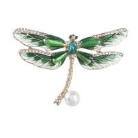 Plastika Pearl broš, Cink Alloy, s Plastična Pearl, Dragonfly, zlatna boja pozlaćen, za žene & s Rhinestone, više boja za izbor, nikal, olovo i kadmij besplatno, 39x52mm, 10računala/Lot, Prodano By Lot