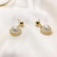 Brass Drop Earring with Plastic Pearl 18K gold plated fashion jewelry & for woman nickel lead & cadmium free Sold By Pair