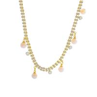 Collana di perle in plastica, ottone, with Perle di plastica ABS, with 5.4cm extender chain, placcato oro vero, gioielli di moda & Micro spianare cubic zirconia & per la donna, dorato, Venduto per 44.4 cm filo