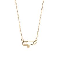 Acier titane collier, avec 5.8cm chaînes de rallonge, Épingles de Kilt, Plaqué d'or, bijoux de mode & pavé de micro zircon & pour femme, doré, 18mm, Longueur 38.6 cm, Vendu par PC