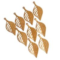 Colgantes de la joyería de cobre amarillo, metal, Hoja, chapado en color dorado, unisexo & hueco, dorado, libre de níquel, plomo & cadmio, 19x40mm, aproximado 100PCs/Bolsa, Vendido por Bolsa