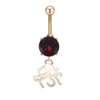 Rustfrit stål Belly Ring, Zinc Alloy, med Cubic Zirconia & 304 rustfrit stål, Ottearmet blæksprutte, Galvanisk plettering, for kvinde & facetteret, flere farver til valg, nikkel, bly & cadmium fri, 19.50x43.60mm, Solgt af PC