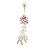 Rustfrit stål Belly Ring, Zinc Alloy, med Cubic Zirconia & 304 rustfrit stål, Hest, Galvanisk plettering, for kvinde & facetteret & hule, flere farver til valg, nikkel, bly & cadmium fri, 9.70x44.80mm, Solgt af PC