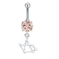 Rustfrit stål Belly Ring, Zinc Alloy, med Cubic Zirconia & 304 rustfrit stål, Galvanisk plettering, for kvinde & facetteret & hule, flere farver til valg, nikkel, bly & cadmium fri, 15.70x41.90mm, Solgt af PC