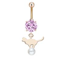 Rustfrit stål Belly Ring, Zinc Alloy, med Cubic Zirconia & Plastic Pearl & 304 rustfrit stål, Galvanisk plettering, for kvinde & facetteret, flere farver til valg, nikkel, bly & cadmium fri, 14.80x40.50mm, Solgt af PC