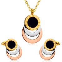 Roestvrij staal sieraden sets, Stud Oorbel & halsketting, 304 roestvrij staal, met Black Shell, met 1.97inch extender keten, 2 stuks & mode sieraden & voor vrouw, gouden, 16*26mm,13*18.5mm, Lengte Ca 17.72 inch, Verkocht door Stel