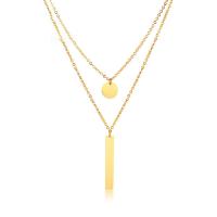 Collier de bijoux en acier inoxydable, Acier inoxydable 304, avec 1.57inch chaînes de rallonge, Plaqué or 18K, Double couche & bijoux de mode & pour femme, doré, 5*32mm,10mm, Longueur Environ 16.54 pouce, Vendu par PC